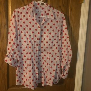 White with Red polka dots women’s collared shirt